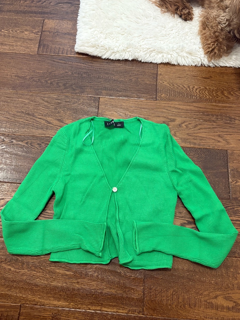 Lioness Bright Green Ribbed V-Neck Cardigan